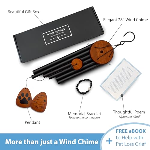 Dog Memorial Wind Chime 28" with Comforting Pet Loss eBook- Pet Memorial Gifts-Loss of Dog Sympathy Gift-Dogs Wind Chimes, Remembrance Gift - color: Brown Teardrop