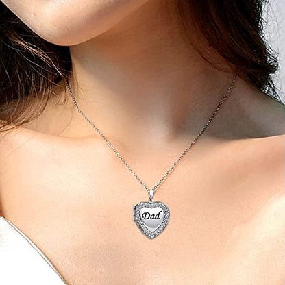 KunBead Women's Love Heart Photo Locket Necklace with Picture inside Jewelry Pendant Necklace for Auntie Friend Dad Daughter Granddaughter Nana Sister Wife Mom Grandma - style: Dad