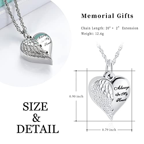 shajwo Cremation Jewelry Angel Wing Heart Urn Necklaces for Ashes Memorial Keepsake Pendant for Women Men - style: 1-Silver