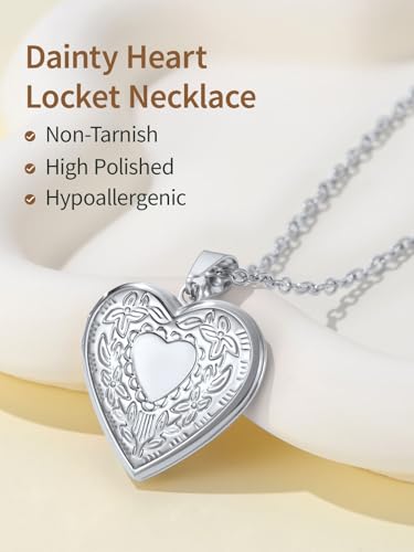 FindChic Locket Necklace for Women Custom Photo Memorial Gifts Multi-Shaped | Silver/Black/Rose Gold/Gold Plated Personalized Gifts for Loved Ones, Birthday Valentine's Day Keepsake - color: Silver-Heart to Heart