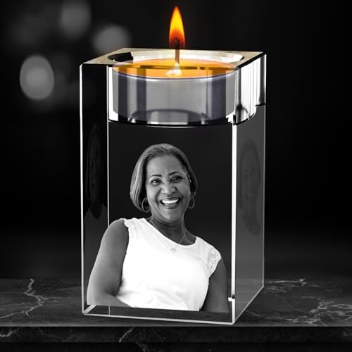 3D Crystal Candle Holder, Personalized 3D Photo in Crystal, Customized Memorial Candle Stand Gift for Her, Him, Mom, Dad, Couples, Anniversary or Birthday