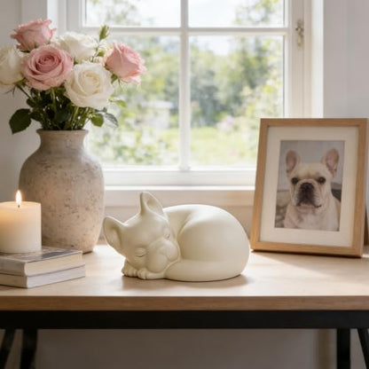 French Bulldog Dog Urn, Frenchie Dog Urns for Ashes, Pet Urns, Cream | Pet Memorial Keepsake Funeral Urn for Dogs Ashes, Animal Urn - color: Cream