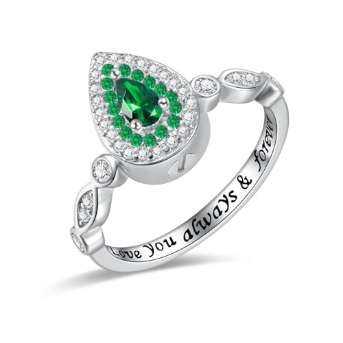 Sariel Teardrop Cremation Ring for Ashes - 925 Sterling Silver Urn Keepake Rings Memorial Jewelry for Women - color: Green