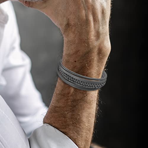 Mens Leather Bracelet with Clasp Cowhide Multi-Layer Braided Leather Mens Bracelet - style: Dim Grey&Black Clasp 8.5