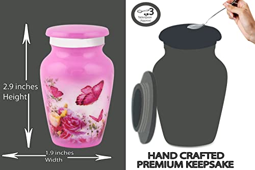 BOLD & DIVINE Beautiful Pink Butterfly Small Keepsake Urns for Human and Pet Ashes | with Velvet Bag & Funnel - 1 Quantity - color: Pink, size: Small (Single)