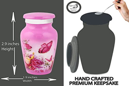 BOLD & DIVINE Beautiful Pink Butterfly Small Keepsake Urns for Human and Pet Ashes | with Velvet Bag & Funnel - 1 Quantity - color: Pink, size: Small (Single)