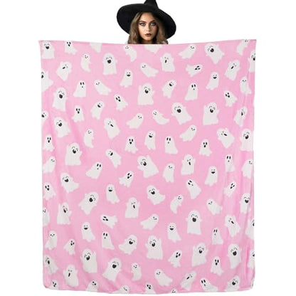 Halloween Blanket Cute Pink Ghost Throw Blankets Gift for Women Men 50"X60" - color: Cute Ghost