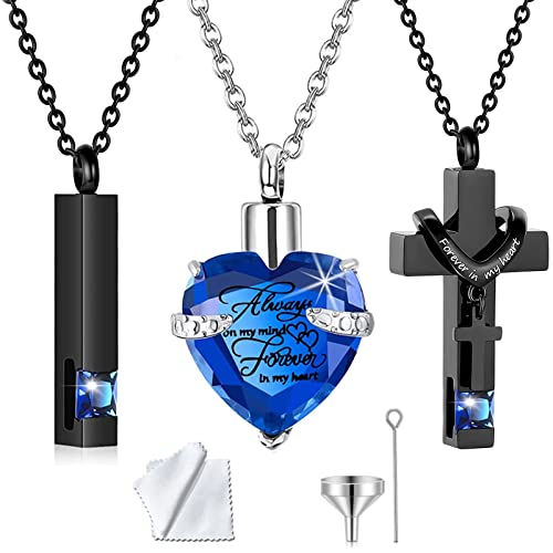 weikui 3 Pieces Heart Cross Cubic Urn Necklace for Ashes for Men Women Cremation Jewelry Crystal Memorial Locket Ashes Pendant Family Keepsake Sharing Jewelry Set - color: 3 Black Pendants - Blue Custom