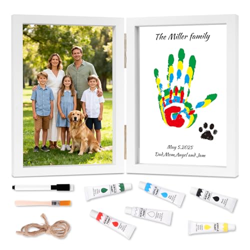 Family Handprint Kit, DIY Baby Hand and Footprint Handmade Keepsake Wooden Frame, Family Gifts with 6 Non-Toxic Baby-Safe Paint, Ideas Gift for New Parents, Grandparents, Father's Day, Mother's Day - color: White, size: 5 Pages Acrylic Boards