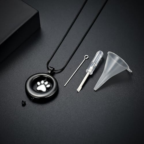 Dog Paws Cremation Jewelry Pet/Cat/Dog Paws Urn Necklaces for Ashes Stainless Steel Pet Ashes Holder Memorial Keepsakes Locket Pendant Jewelry for Men Women - color: Black