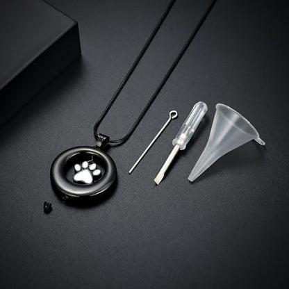 Dog Paws Cremation Jewelry Pet/Cat/Dog Paws Urn Necklaces for Ashes Stainless Steel Pet Ashes Holder Memorial Keepsakes Locket Pendant Jewelry for Men Women - color: Black