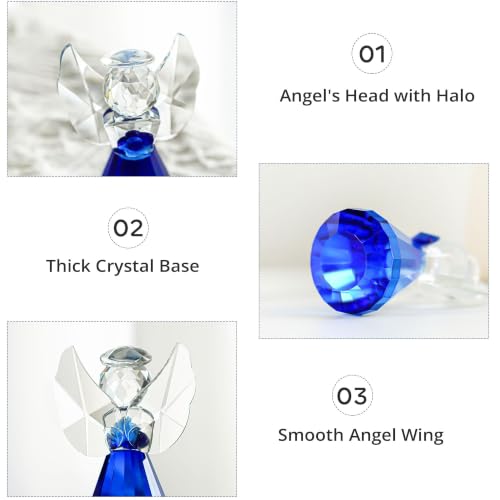 3.5'' Blue Crystal Guardian Angel Figurine,Glass Christmas Angel Ornaments | Crystal Angel Statue Christmas Birthday Gifts for Women, Art Collectible Figurines for Home Table Shelf Decor - style: Blue Angel