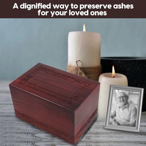 Wooden Urns for Human Ashes Adult Male Female, Up to 250 Cubic inches，Wood Cremation Urns, Funeral Memorial Urns for Ashes Mom Dad (Red) - color: Red