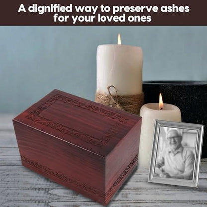 Wooden Urns for Human Ashes Adult Male Female, Up to 250 Cubic inches，Wood Cremation Urns, Funeral Memorial Urns for Ashes Mom Dad (Red) - color: Red