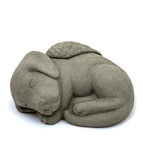 Sleeping Dog w/Wings: Durable Solid Stone Statue. Perfect Home Décor & Sealed for Outdoors. Handcrafted USA. (Antique/Gray)
