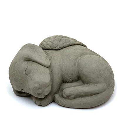 Sleeping Dog w/Wings: Durable Solid Stone Statue. Perfect Home Décor & Sealed for Outdoors. Handcrafted USA. (Antique/Gray)