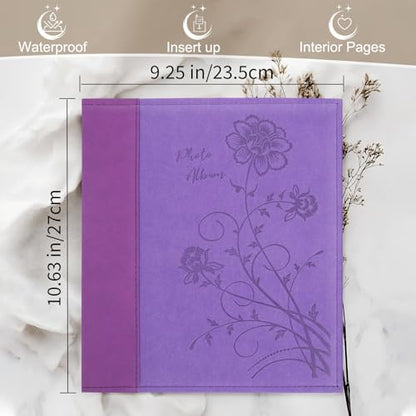 Photo Album 8x10 Clear Pages Pockets Leathe Cover Slip Slide in Photo Album Holds 50 Vertical 8x10 Photos Picture Book for Wedding Family (Purple) - color: Purple, size: 50 Pockets/1PK