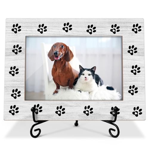Pet Picture Frame Paw Print Frame Memorial Gifts for Cat Dog Mom Loss of Dog Cat Sympathy Desk Decor Photo Frame 4x6 Horizontal -small23 - style: Grey-Pet