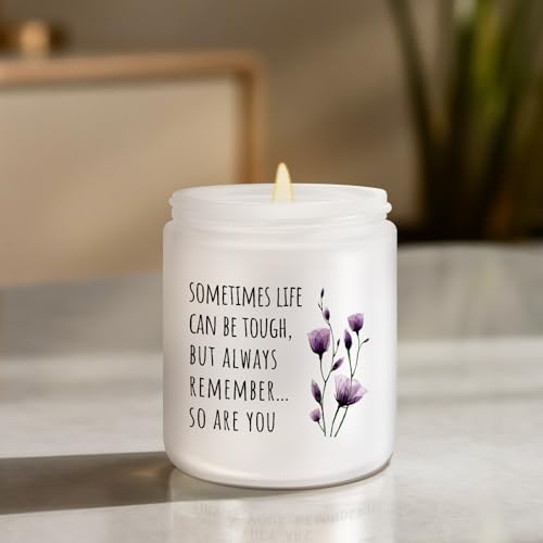 Get Well Gifts for Women, Inspirational Sympathy Gift, Cancer Care Candle | Surgery Recover Gifts, Cheer Up Gift, Encouragement Present for Women Friends Coworker, 7oz Lavender Scented Soy Wax Candle - color: White-Remember so are you