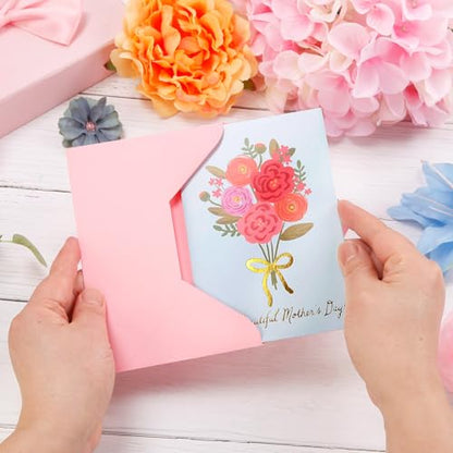 24 Pcs Happy Mother's Day Greeting Cards Floral Blank Note Cards Gold Foil With Pink Envelopes Mother's Day Present Gift Box Assorted Party Celebration Cards For Mom, Mother-in-Law, Stepmom, Grandma, Aunt, Godmother-4X6 in