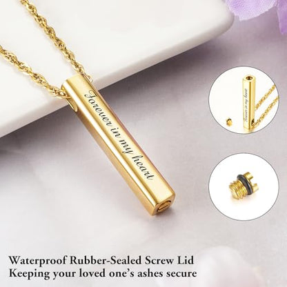 abooxiu Urn Necklace for Human Ashes Cremation Jewelry for Ashes Stainless Steel Keepsake Ashes Necklace Memorial Urn Jewelry Pendant for Women Men - Forever in my heart - style: Gold-engraving