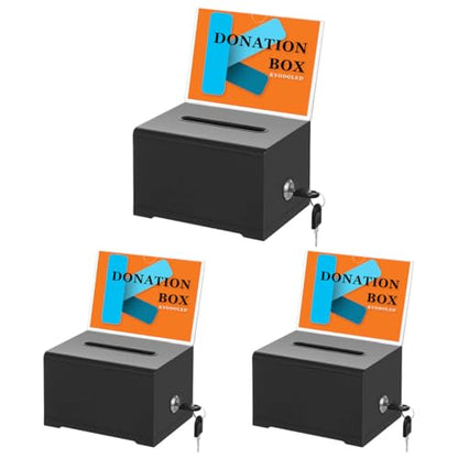 KYODOLED Black Suggestion Box With Lock, Acrylic Donation Box, 3 Pack - color: Black-PS-3P, size: 6.2 x 4.6 x 4 inch