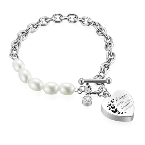 XIUDA Urn Bracelet for Ashes Cremation Bracelet Ashes Bracelet Heart Locket Holder Bangle Link Chain Women Men - color: Silver-Butterfly