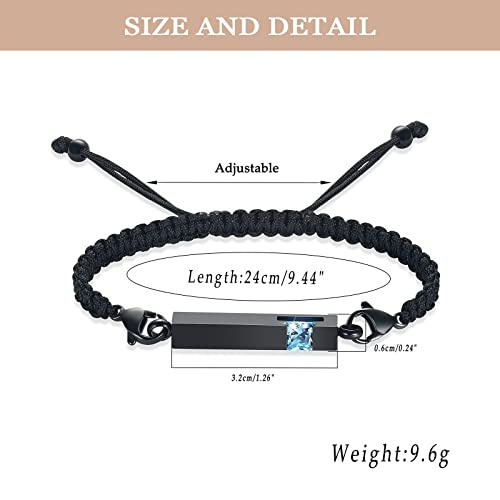 XSMZB Urn Bracelet for Ashes Stainless Steel Crystal Cube Cremation Bangle Locket Memorial Ashes Holder Keepsake for Women Men - color: Black-Light Blue