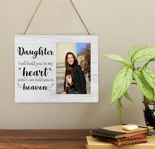 Daughter Memorial Picture Frame, I Will Hold You in My Heart Remembrance Wooden Photo Frame Gifts for Loss of Daughter, 4x6 inch Photo - style: Daughter Memorial-Grey