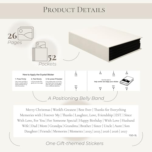 Vienrose 4x6 Gift Photo Album 52 Pockets DIY Custom Cover Beige | fabric cover, acid free pages, gifting themed crystal stickers, family friends weddings gift, small photo book - color: Gift Edition, size: 52 Pockets