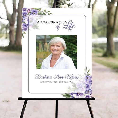 Purple Pansy Floral Funeral Welcome Sign, Celebration of Life Welcome Sign, in Loving Memory Sign, Celebration of Life Funeral Sign, Celebration of Life Sign, Memorial Sign with Photo #Yn2 - color: Version #20
