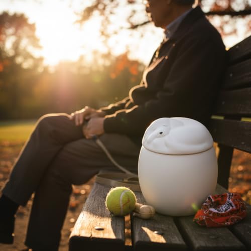 Ceramic Pet Cremation Urn for Dogs, Sleeping Dog Lid Memorial Urn