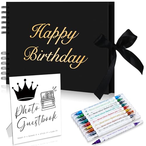 AmazingSpark Birthday Guest Book Set Memory Photo Guest Book Black Gold Decoration Birthday Gift for Men Women Wood Signature Photoprop Party Supply Sign Picture Album for Party Event(Universal) - size: Universal