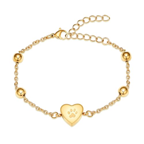 zeqingjw Pet Paw Urn Bracelet for Ashes Adjustable Heart Cremation Bracelet for Pets Ashes Stainless Steel Dog Cat Cremation Jewelry Memorial Keepsake Gift - color: Paw-Gold