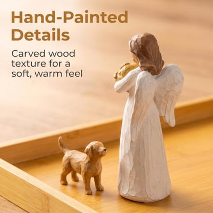 Pet Angel Figurine, Resin Angel Statue for Dog Pet Lovers | Angel embracing beloved pet, heartfelt gift for dog lovers, pet lovers and anyone who treasures faithful companionship - color: Pet