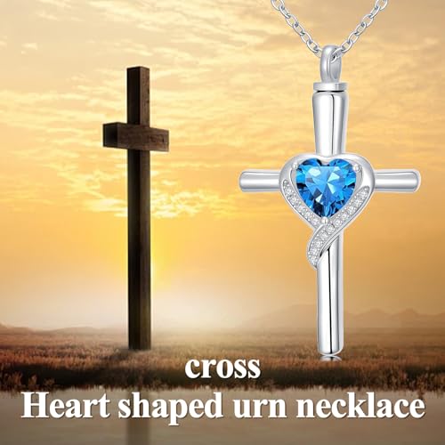 TOUPOP Cross Urn Necklaces for Ashes Birthstone Cremation Jewelry 925 Sterling Silver Cross Memorial Keepsake Funeral Jewelry for Women (with Funnel Filler) - color: 12-December-Topaz
