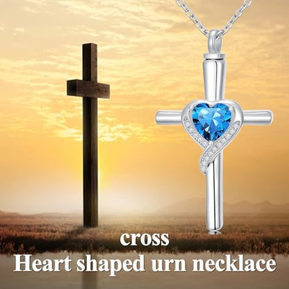 TOUPOP Cross Urn Necklaces for Ashes Birthstone Cremation Jewelry 925 Sterling Silver Cross Memorial Keepsake Funeral Jewelry for Women (with Funnel Filler) - color: 12-December-Topaz