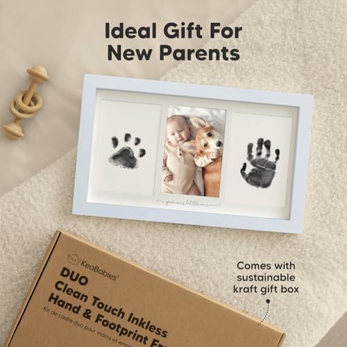 Inkless Hand and Footprint Kit, Boy Girl Newborn Keepsake (Mist Blue) | No Mess Ink Pad for Baby Handprint, Clean Touch Paw Print Kit for Dog Picture Frame, Personalized Baby Christmas Shower Gifts - color: Mist Blue