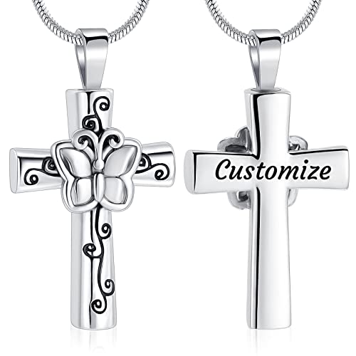 Minicremation Cremation Jewelry Cross Butterfly Urn Ashes Necklace for Women Men Loved One Memorial Ash Pendant for Human/Pet Funeral Keepsake Memorial Necklace - color: Customize