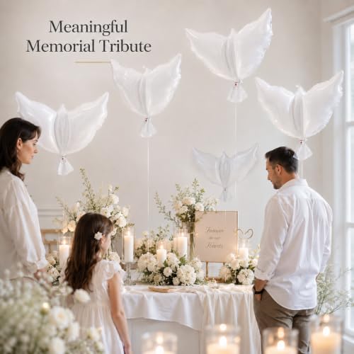 12 Pieces 36 Inches Large White Peace Dove Balloons Aluminum Foil Pigeon Bird Balloons for Wedding Engagement Funeral Memorials Remembrance Charity Party Decorations Supplies