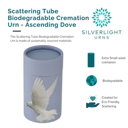 Ascending Dove Scattering Tube - Extra Small, Biodegradable Cremation Urn for Ashes, Extra Small Sized Cremation Urn, 5.25 Inches High - color: Ascending Dove