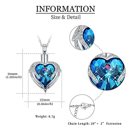 shajwo Angel Wing Heart Urn Necklace for Ashes - color: Silver-Blue