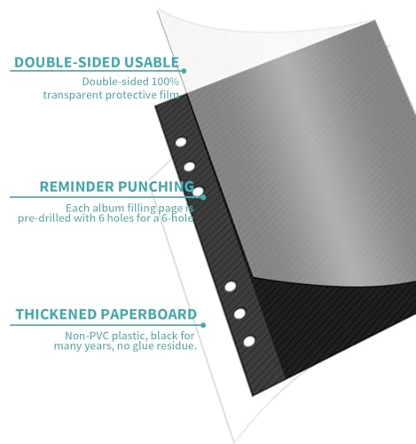 Photo Album Pages Refill for 6 Ring Binder, 15 Sheets/30 Self-Adhesive Page | Scrapbook Album Sheets Fit 2x3, 4x6, 5x7 Photo - color: F-Self Adhesive Pages, size: Medium(7INCH×9INCH)
