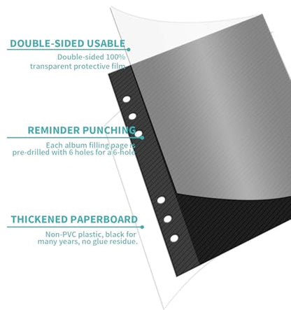 Photo Album Pages Refill for 6 Ring Binder, 15 Sheets/30 Self-Adhesive Page | Scrapbook Album Sheets Fit 2x3, 4x6, 5x7 Photo - color: F-Self Adhesive Pages, size: Medium(7INCH×9INCH)