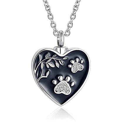 NanMuc Dog Cat Pet Cremation Urn Necklace for Ashes Jewelry Crystal Keepsake Memorial Animal Pendant for Womens - style: White Paw Print