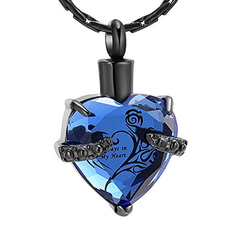 constantlife Crystal Heart Shape Cremation Jewelry Memorial Urn Necklace for Ashes, Stainless Steel Ash Holder Pendant Keepsake with Gift Box Charms Accessories for Women - color: Black+Dark Blue