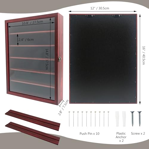 12x16 Wooden Shadow Box Frame with Removable Shelves Deep Display Case for Military Medals Keepsakes Cherry - color: Cherry, size: 12x16