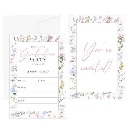 DETIHO Graduation Party Invitations 2026, Wildflower Graduate Celebration | Invites with Envelopes | 20 Pack Grad Announcement Cards - G05 - style: Wildflower
