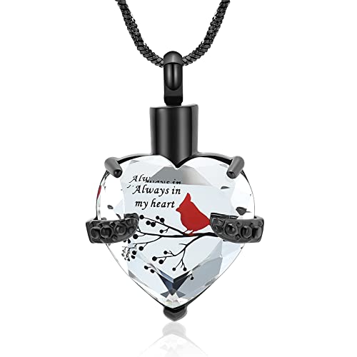Yinplsmemory Cremation Jewelry Red Cardinal Urn Necklace for Ashes for Women Always in My Heart Urn Locket Pendant Memorial Jewelry - color: Black