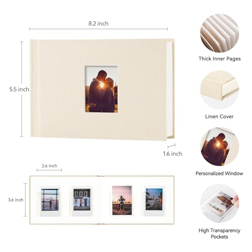 Instax Mini Photo Album with Writing Space, 56 Pockets, Beige | Compatible with 2x3 inch & Polaroid Pictures, Recessed Clear Pockets, Wedding Guest Book and Family Memories - color: Beige, size: 52 Pockets
